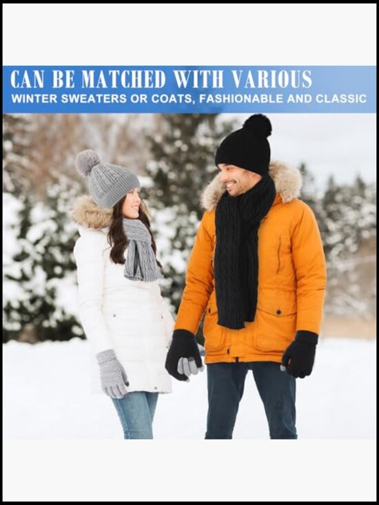 8-Piece Winter Hat Scarf Gloves Earmuff Set Knit Beanie Touch Screen Gloves main image 7